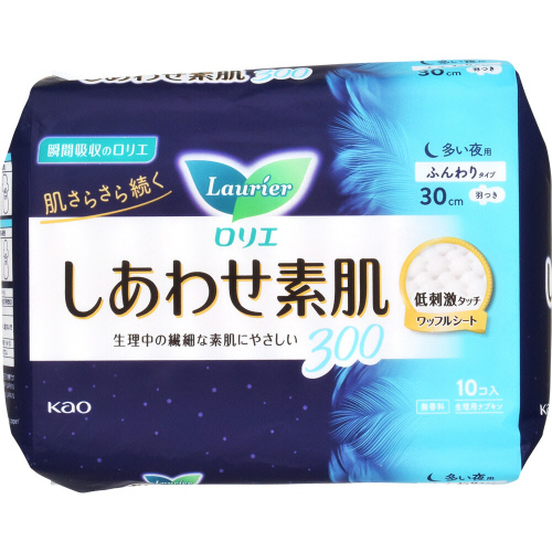 花王　ロリエしあわせ素肌　多い夜用　ふんわりタイプ　羽つき　３０ｃｍ　１０個入