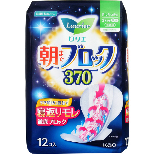 花王　ロリエ　朝までブロック　特に多い夜用　羽つき　３７ｃｍ　１２個入