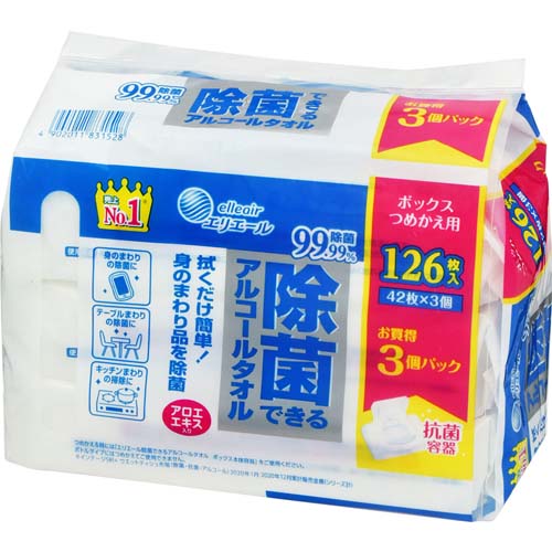 大王製紙　除菌できるアルコールタオル　ボックス詰替　４２枚ｘ３個