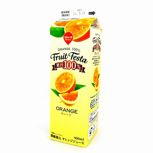 スジャータめいらく　フルーツフェスタ　果汁１００％　オレンジ　９００ｍｌ